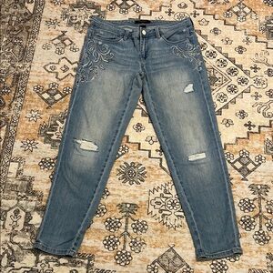 WHBM 4 Girlfriend cropped light denim embroidered with a touch of bling jeans